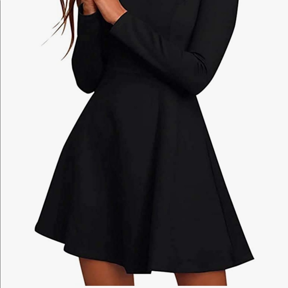 Jusfitsu Womens Long Sleeve Dress Casual Simple Dress A-Line Midi Length Skirt